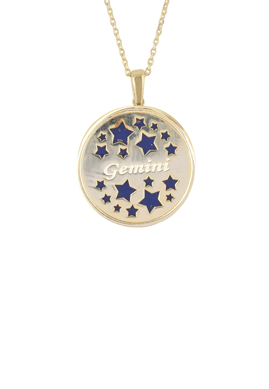 Zodiac Lapis Lazuli Gemstone Star Constellation Pendant Necklace Gold Gemini