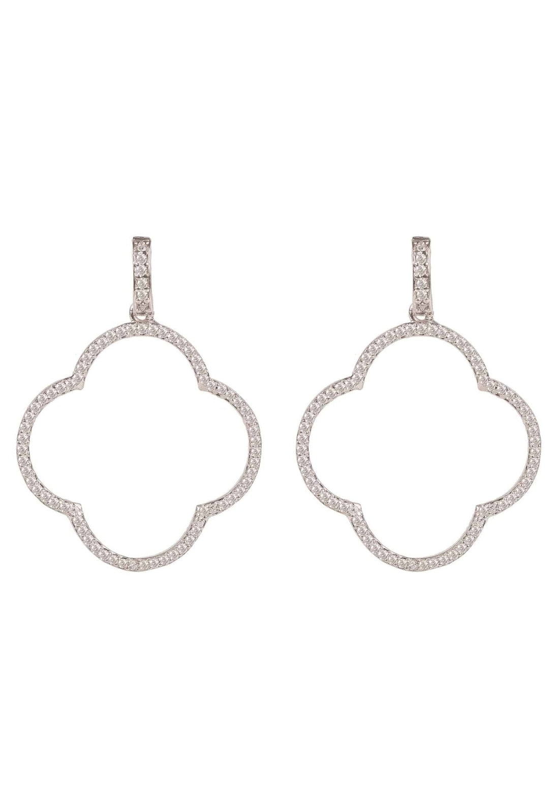 Open Clover Large Drop Earrings White Cz Silver