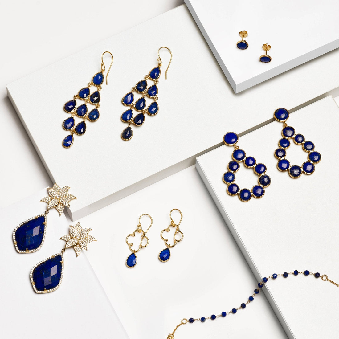 Erviola Gemstone Cascade Earrings Gold Lapis Lazuli