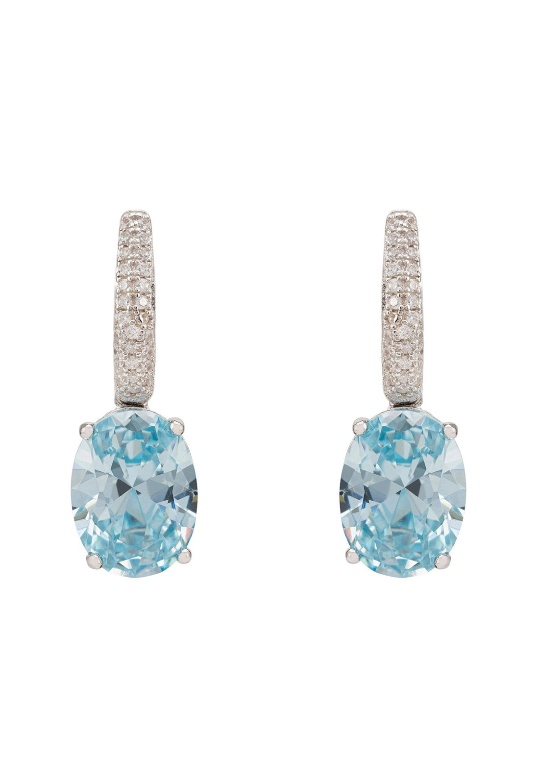 Alexandra Oval Drop Earrings Silver Blue Topaz