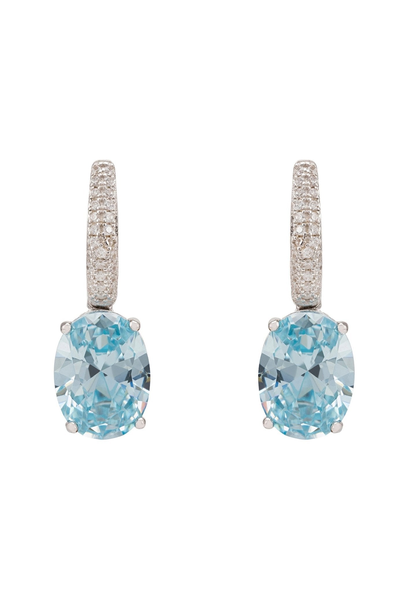 Alexandra Oval Drop Earrings Silver Blue Topaz