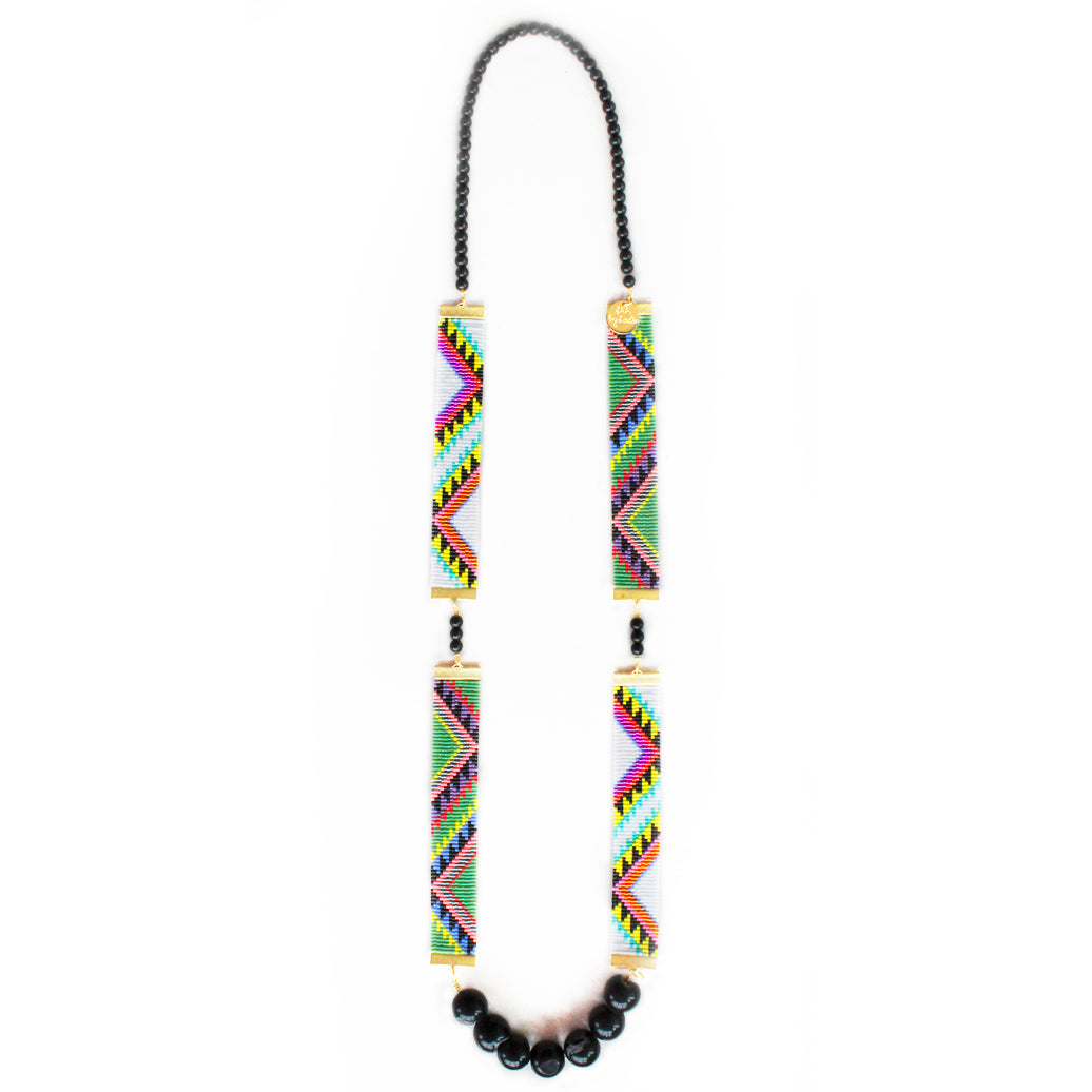 Acapulco Long Woven Beaded Necklace - Tribal Print