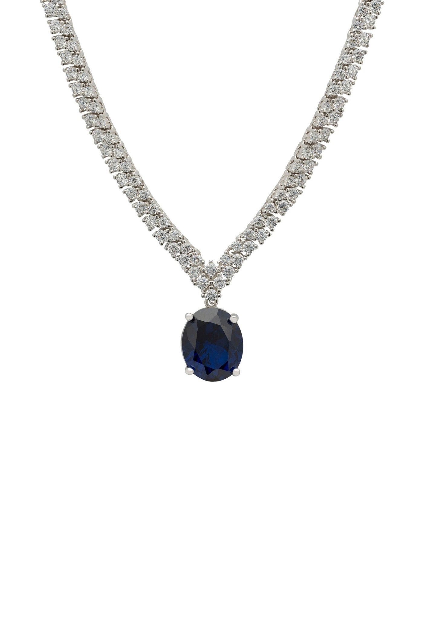 Garbo Oval Gemstone Tennis Necklace Sapphire Silver