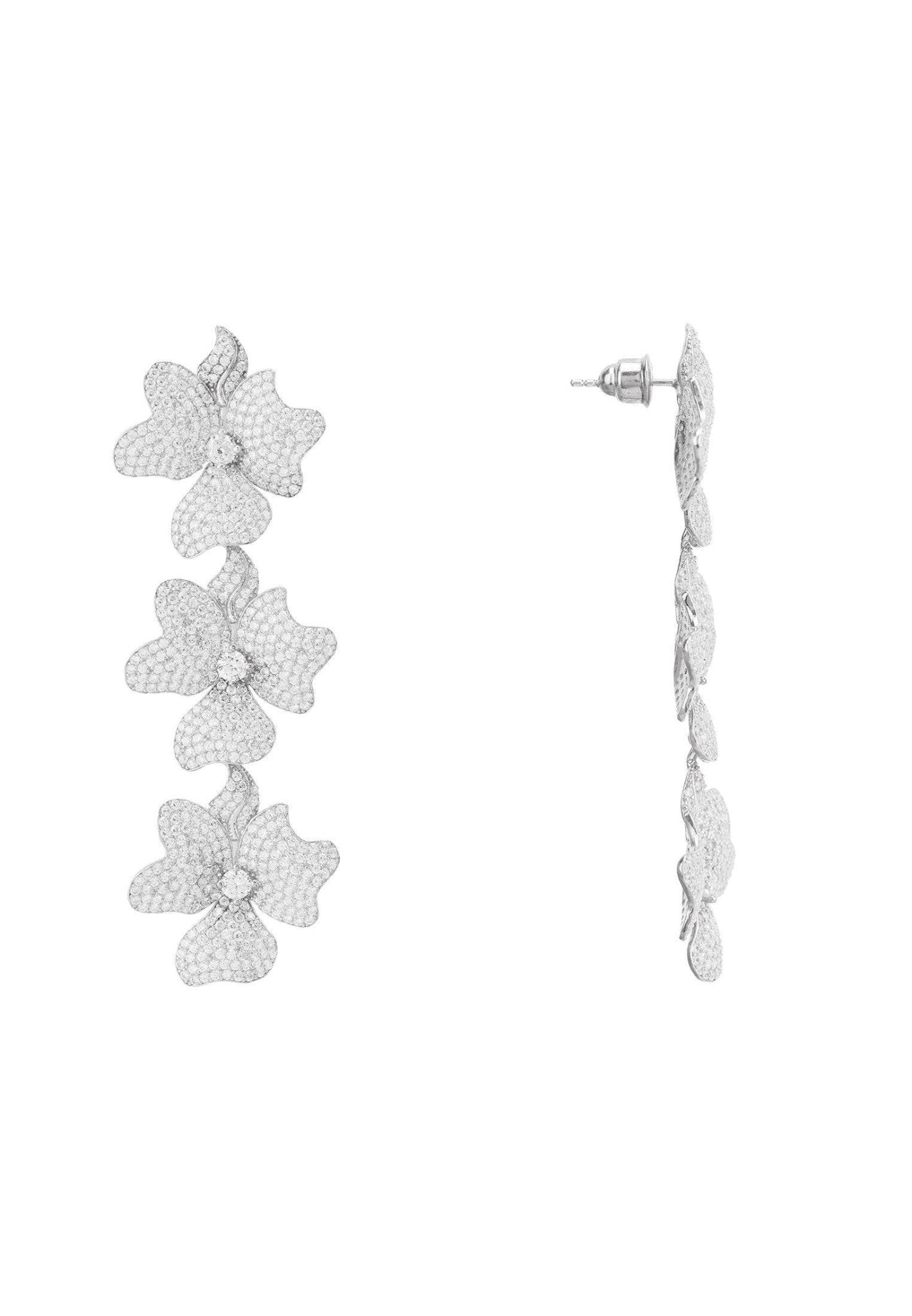 Jasmine Flower Triple Drop Earrings Silver