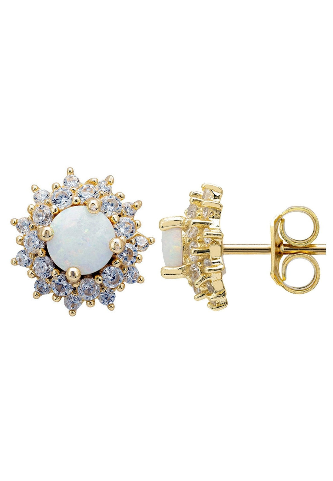 Opal and Flower Stud Earrings Gold