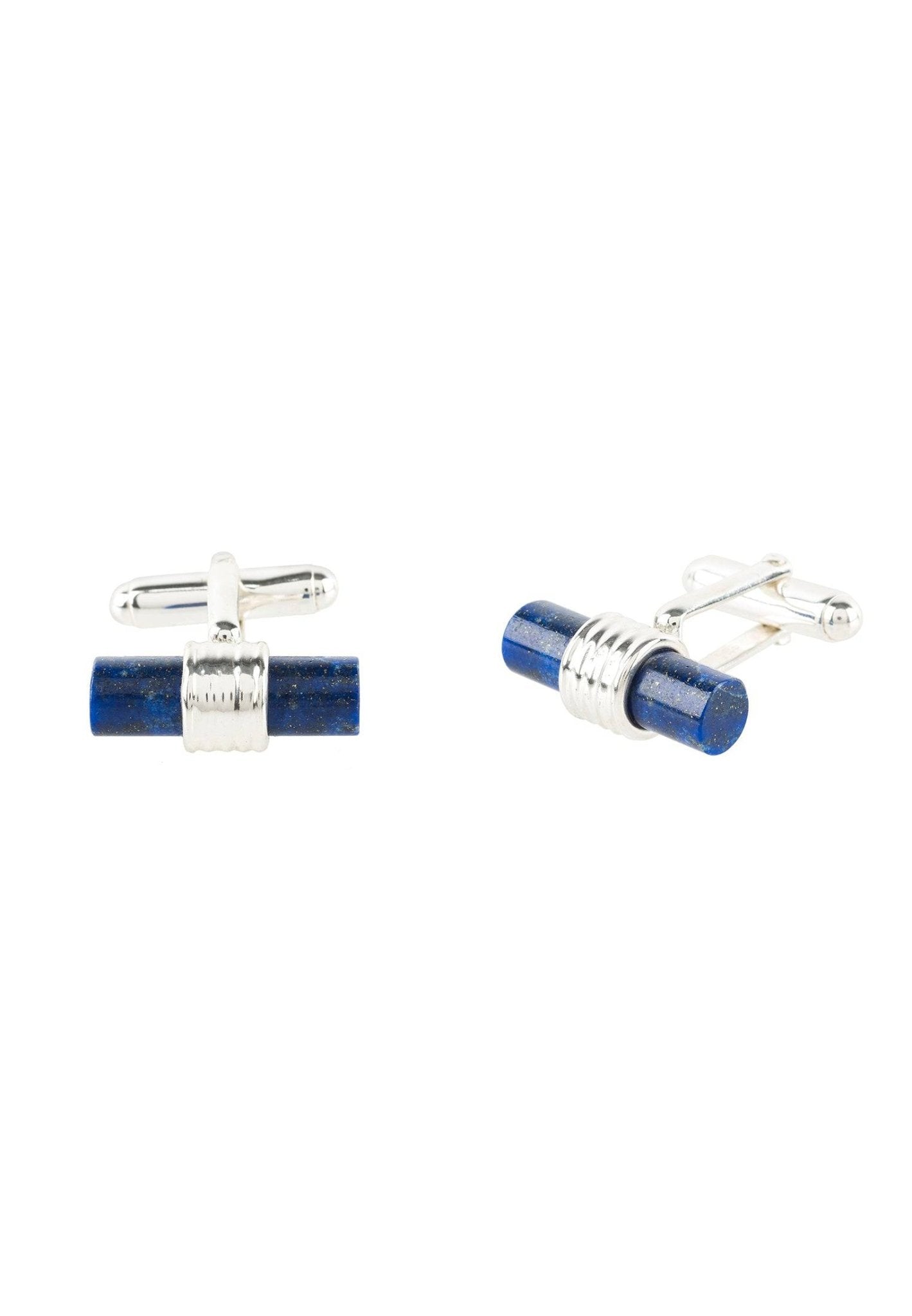 Cylindrical Cufflink Silver Blue Lapis Lazuli