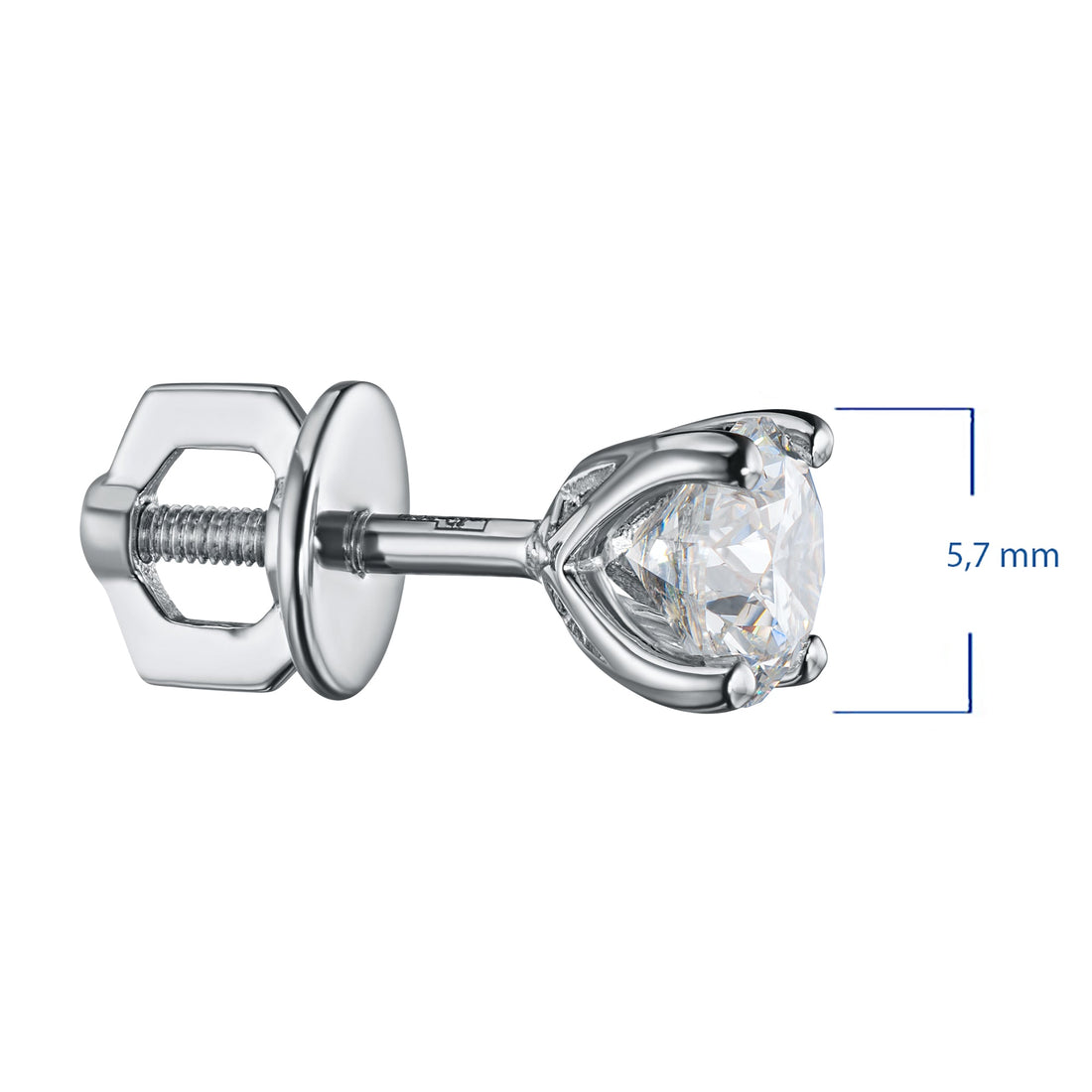 14K White Gold Earring Studs With 2 Round-Cut Lab-Created Diamonds 1.21 CT.TW