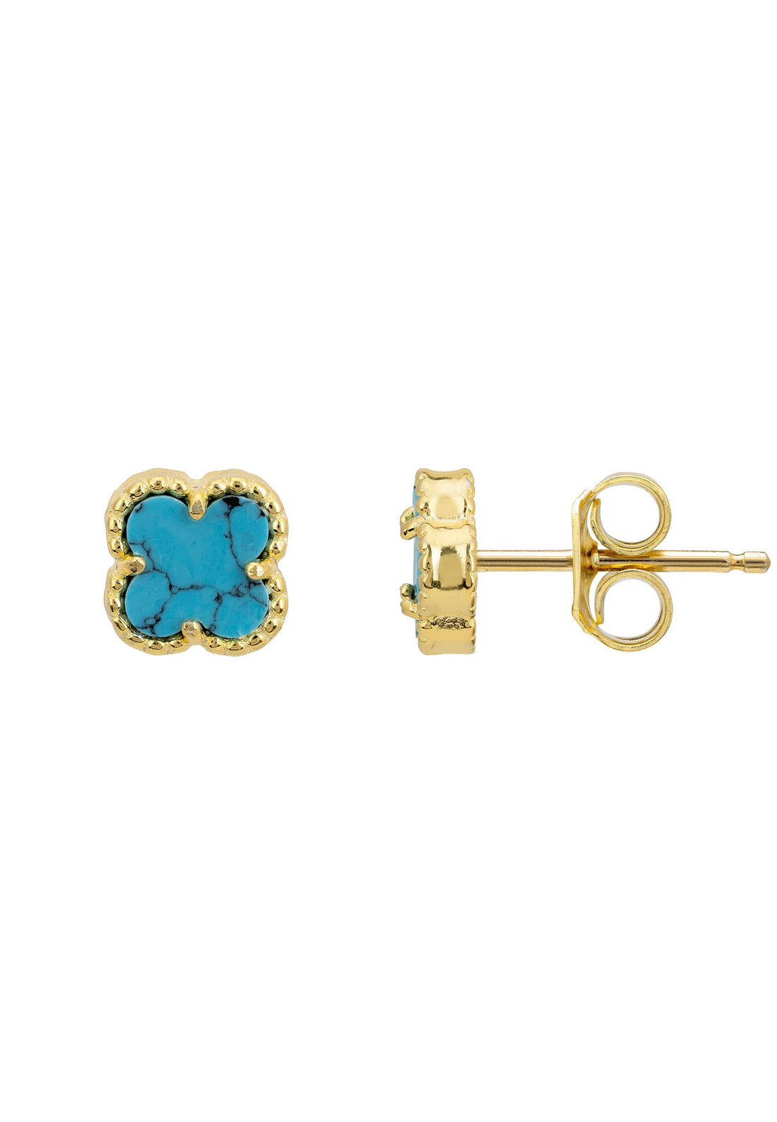 Mini Clover Flower Stud Earrings Turquoise Gold