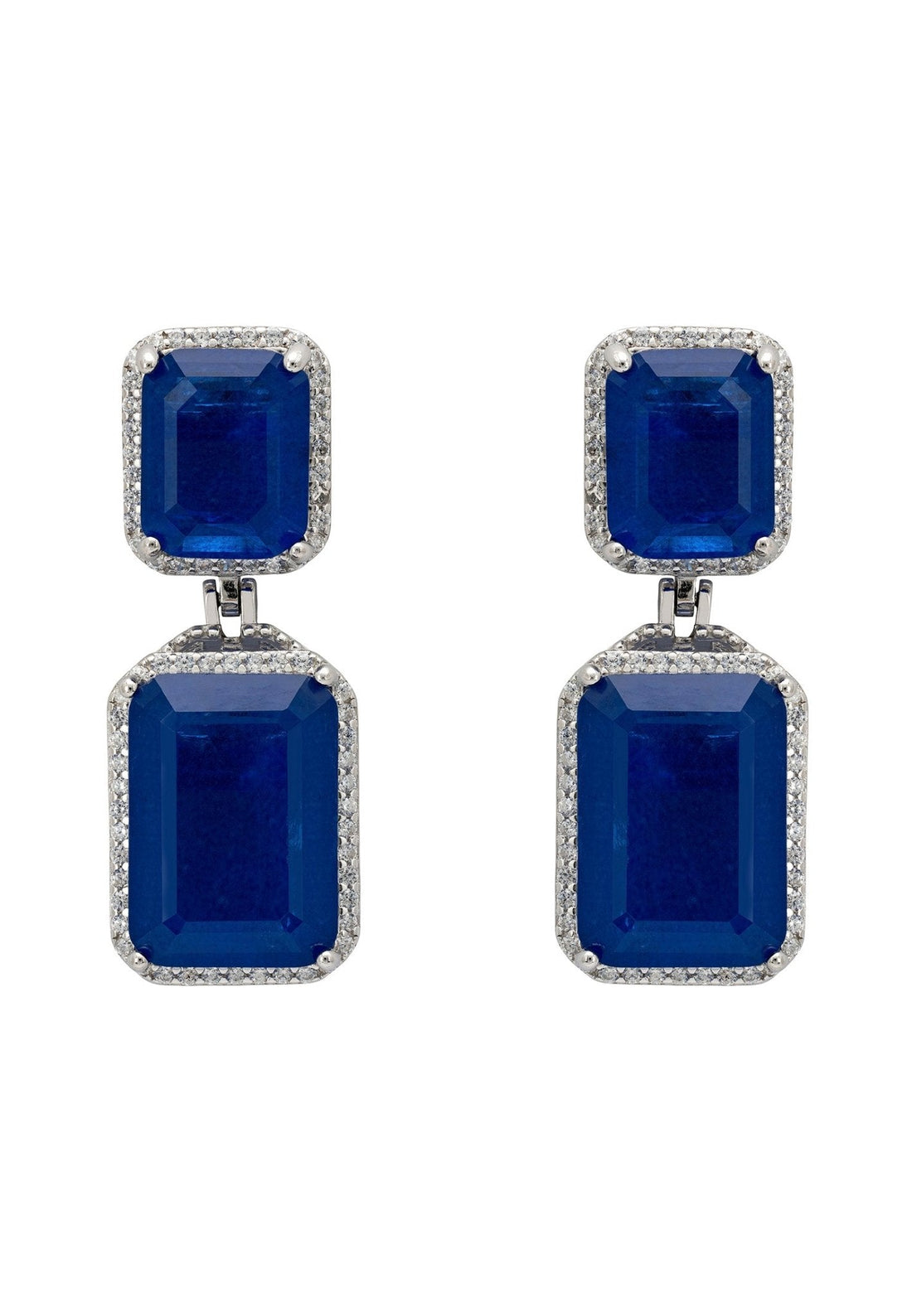 Serenade Rectangle Sapphire Drop Earrings Silver