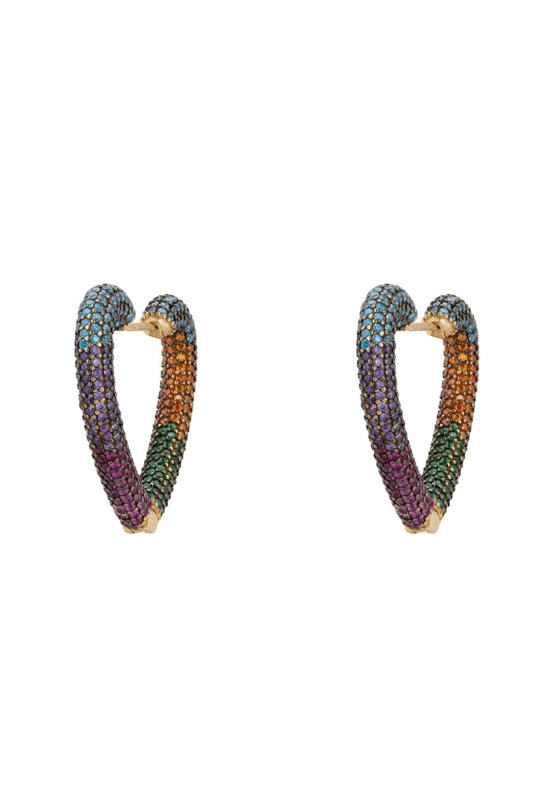 Rainbow Heart Huggie Earrings Gold