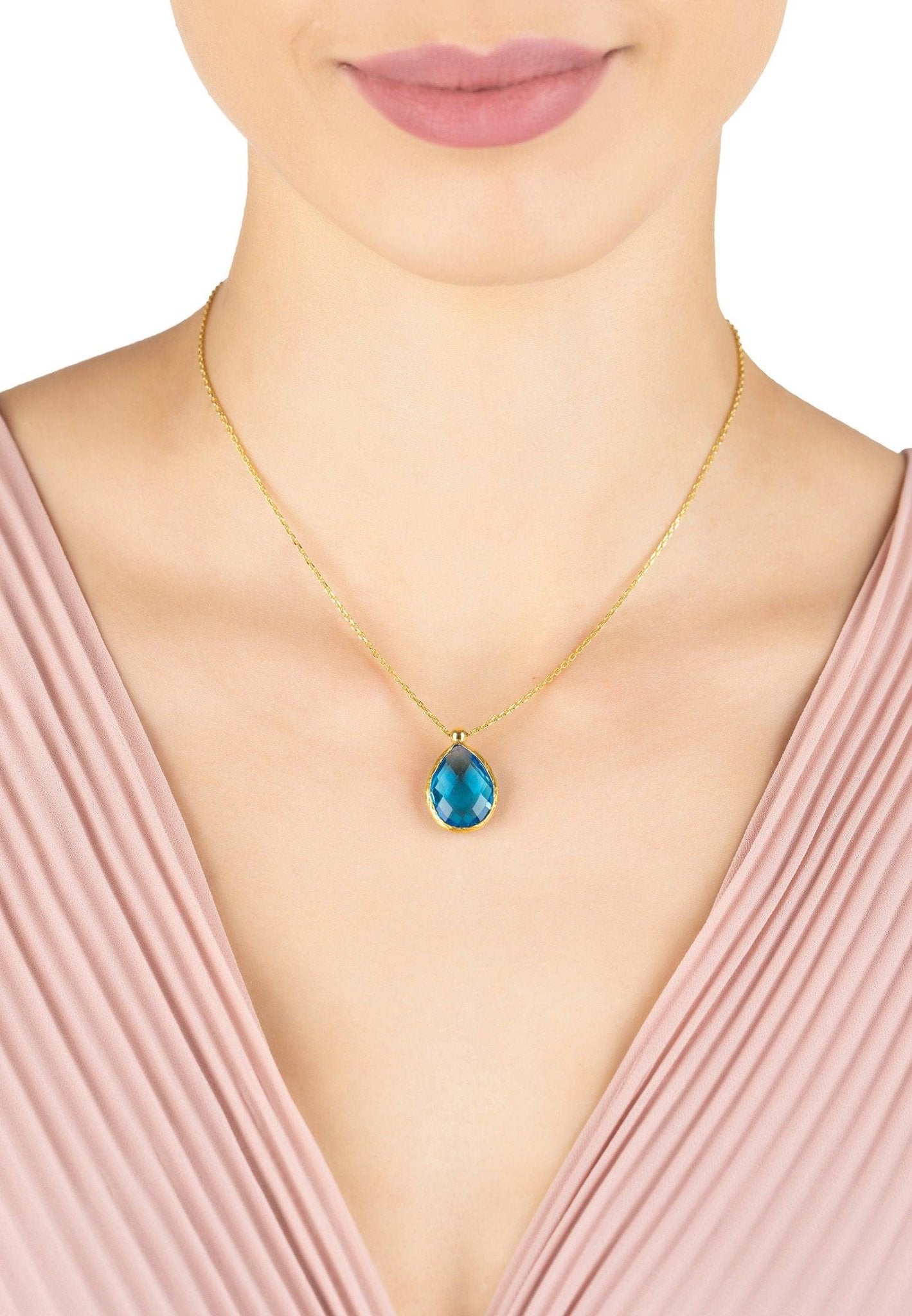 Petite Drop Necklace Gold Blue Topaz Hydro