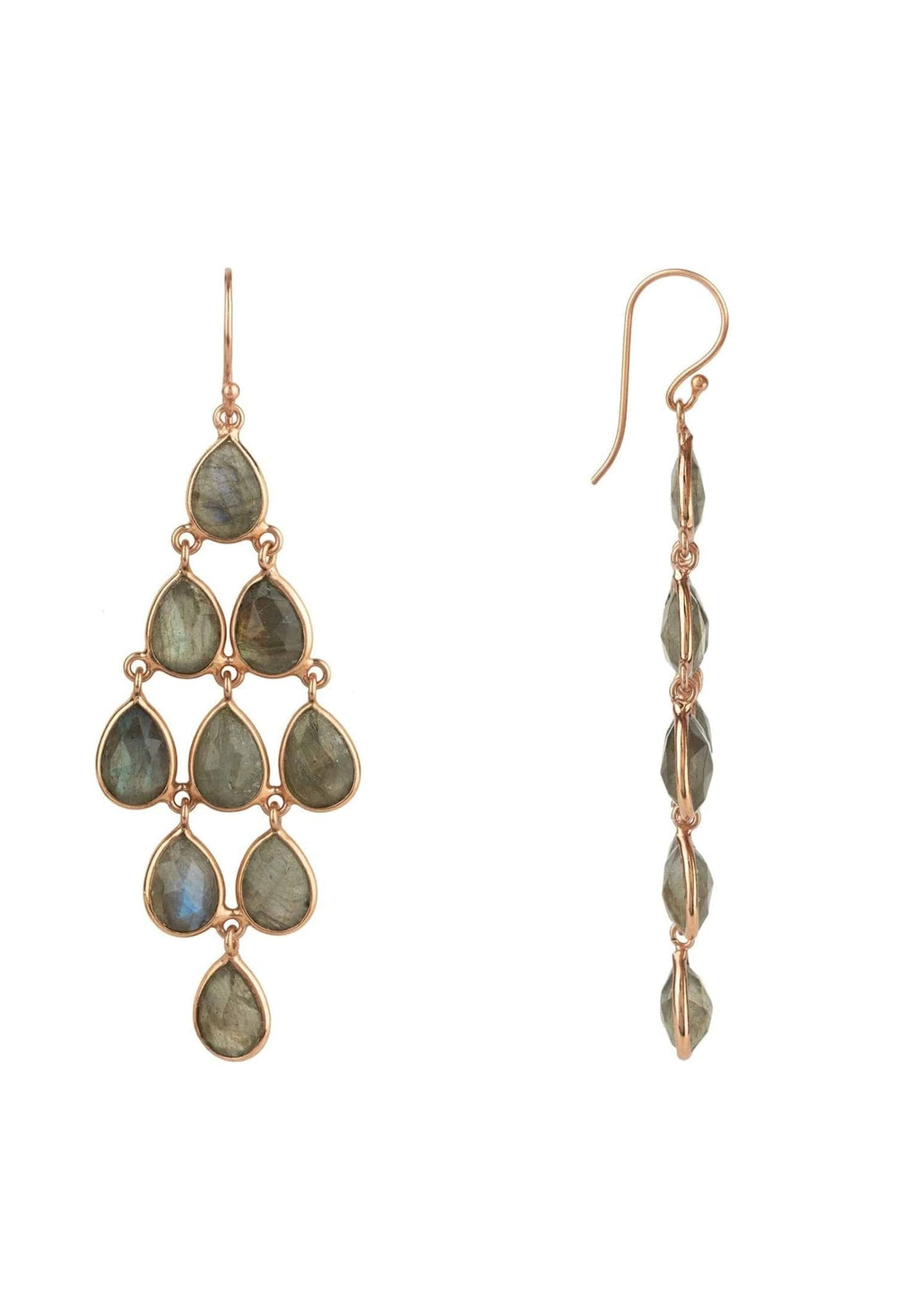 Erviola Gemstone Cascade Earrings Rose Gold Labradorite