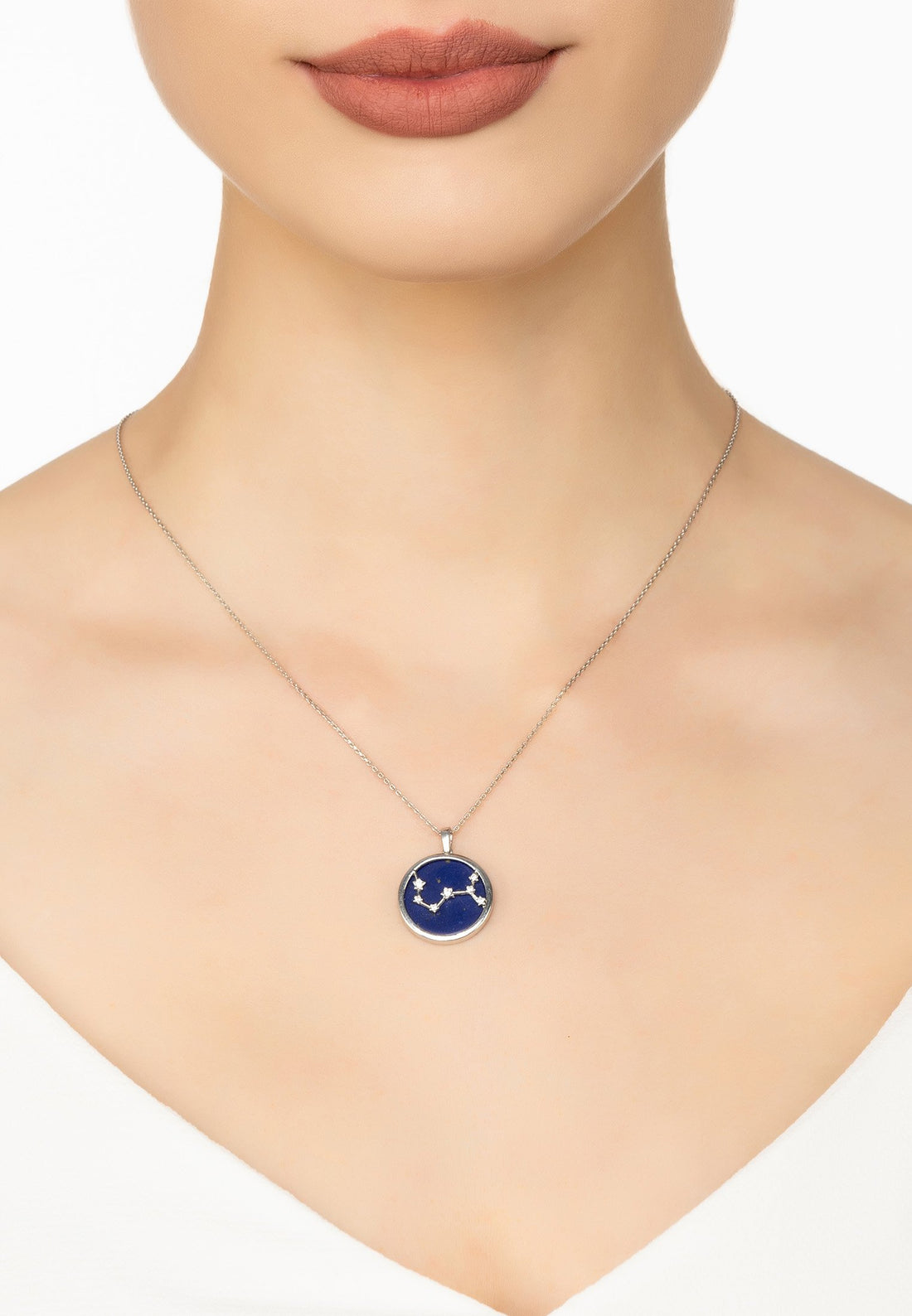 Zodiac Lapis Lazuli Gemstone Star Constellation Pendant Necklace Silver Scorpio