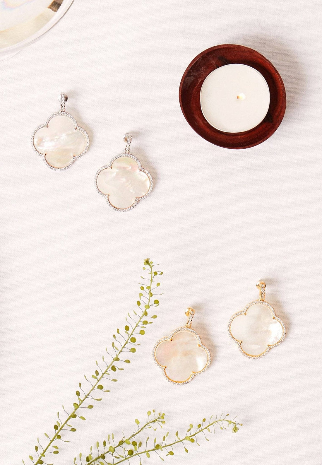 Open Clover Large Mother of Pearl Gemstone Earrings Gold