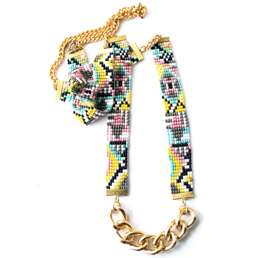 Sea Candy Long Woven Beaded Necklace - Pastel