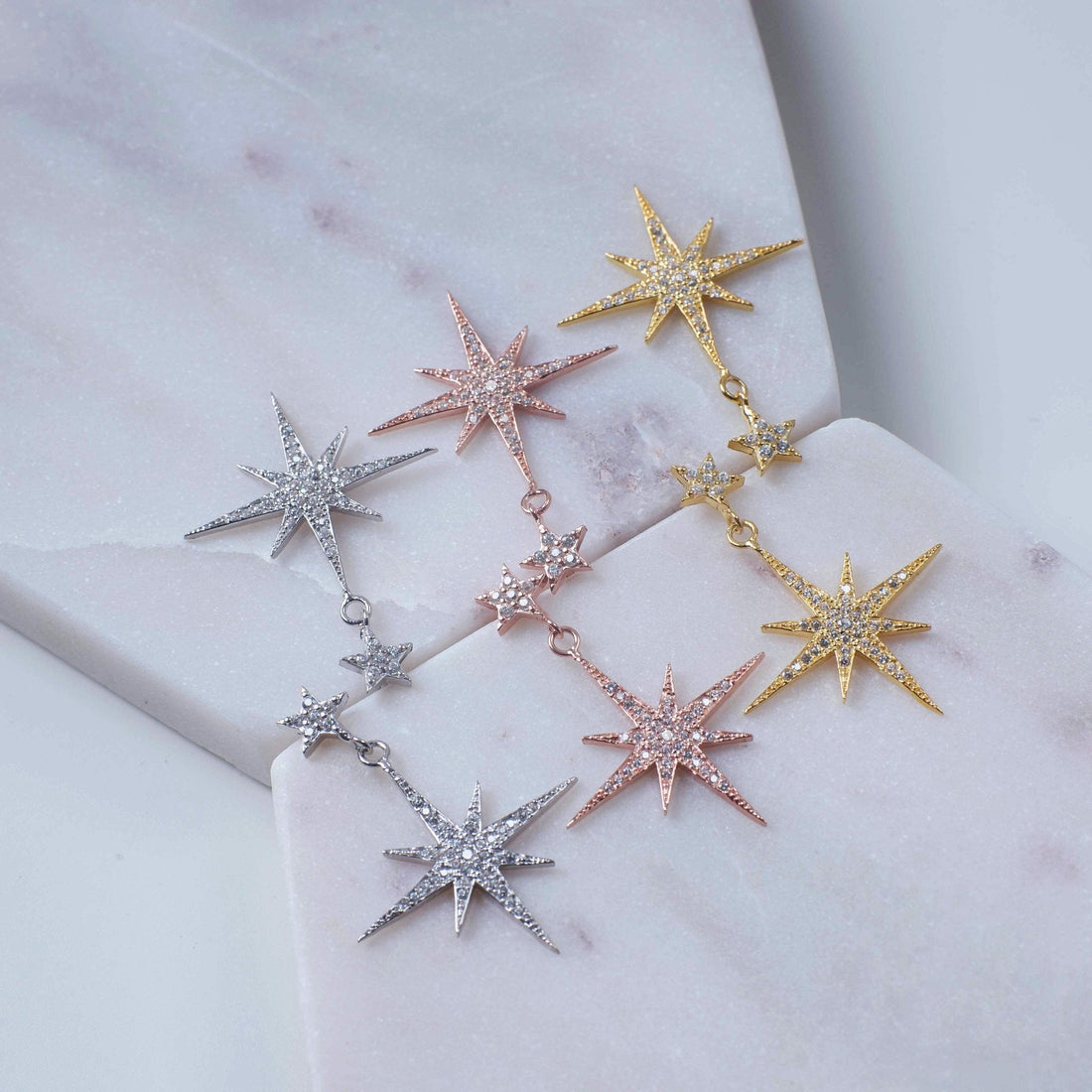 Petite Star Burst Drop Earrings Gold