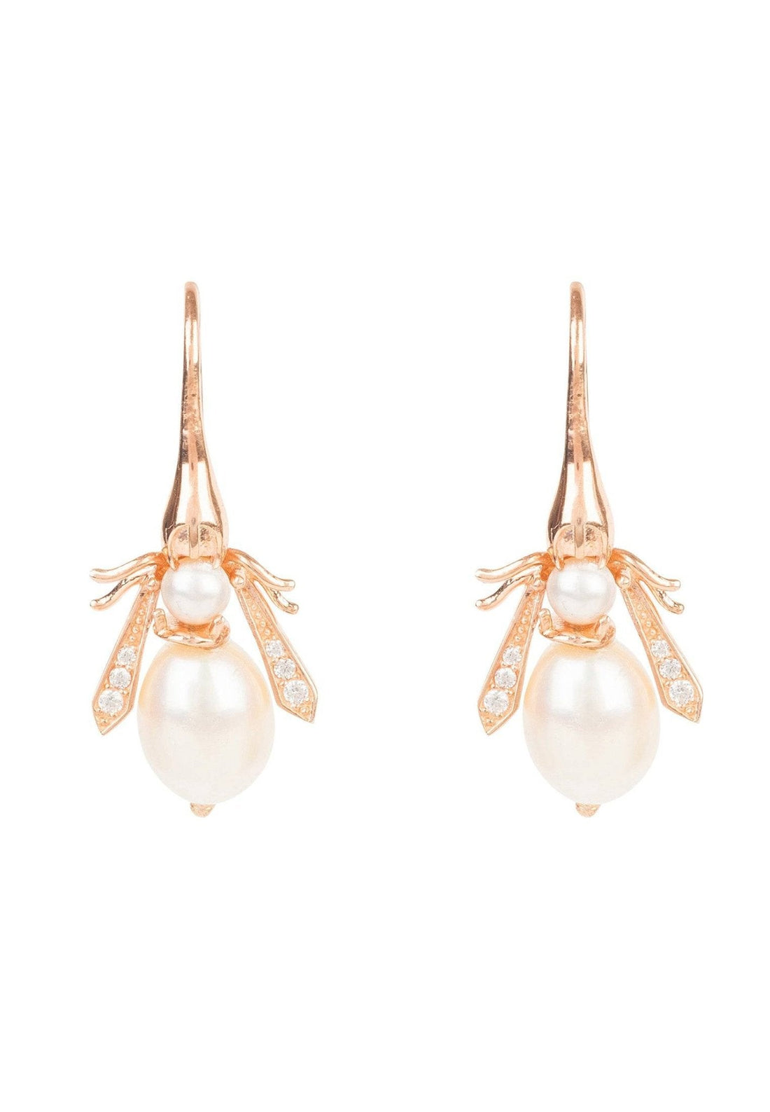 Pearl Honey Bee Earrings Rosegold