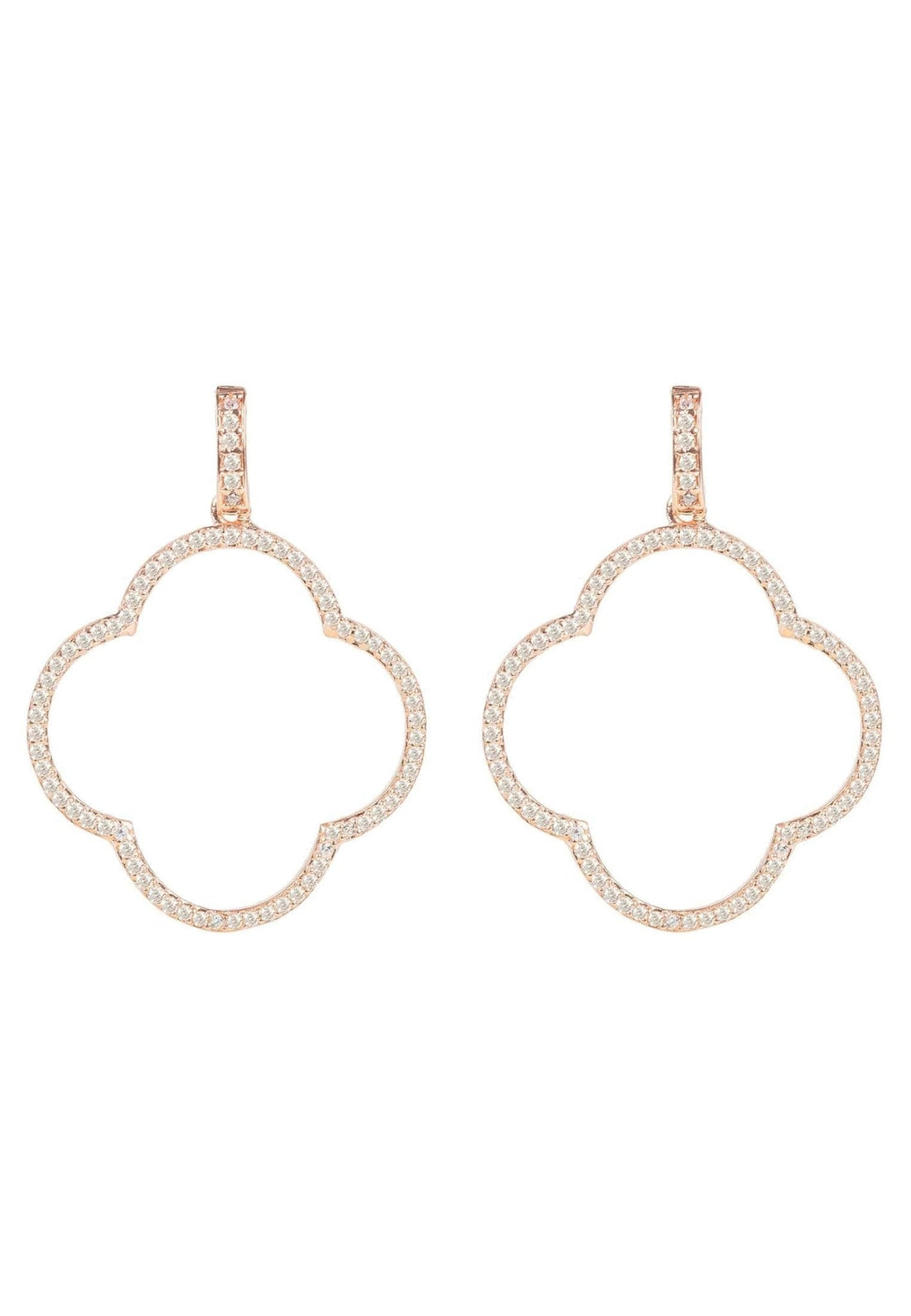 Open Clover Large Drop Earrings White Cz Rosegold