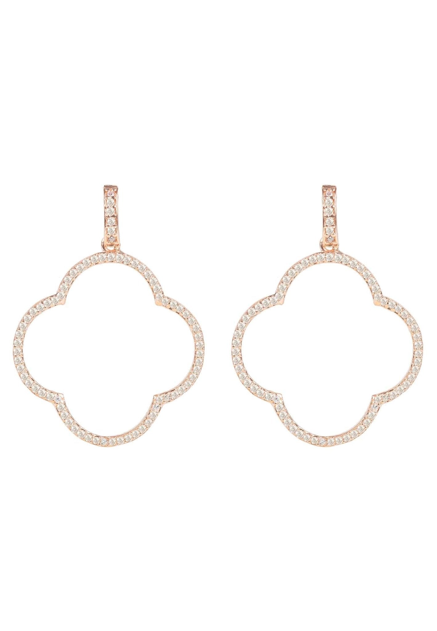 Open Clover Large Drop Earrings White Cz Rosegold