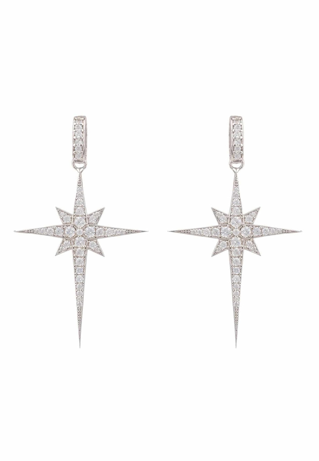 North Star Burst Large Drop Earrings Silver