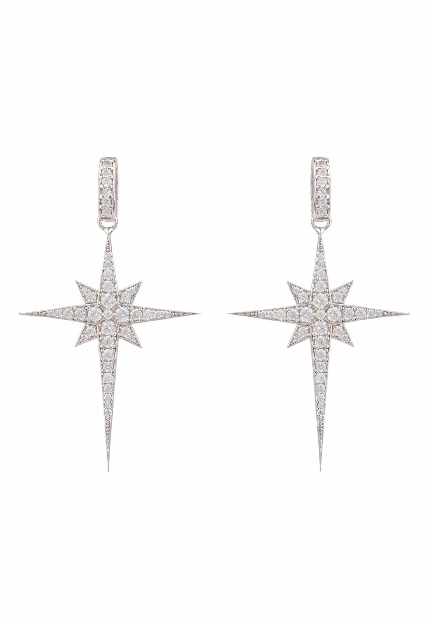 North Star Burst Large Drop Earrings Silver