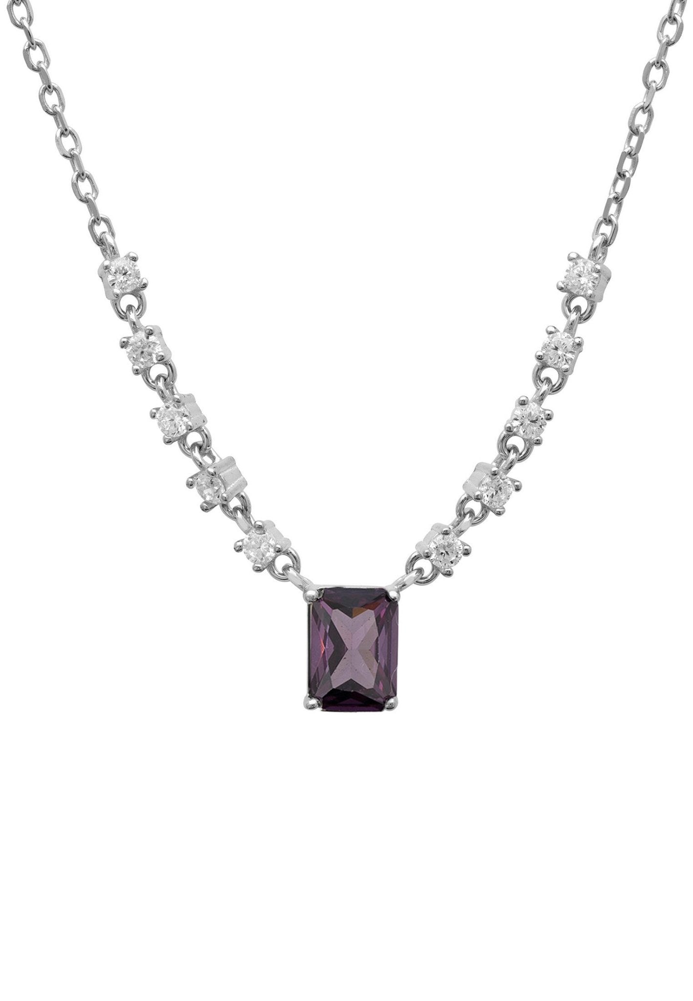 Claudia Gemstone Pendant Necklace Silver Lilac Amethyst