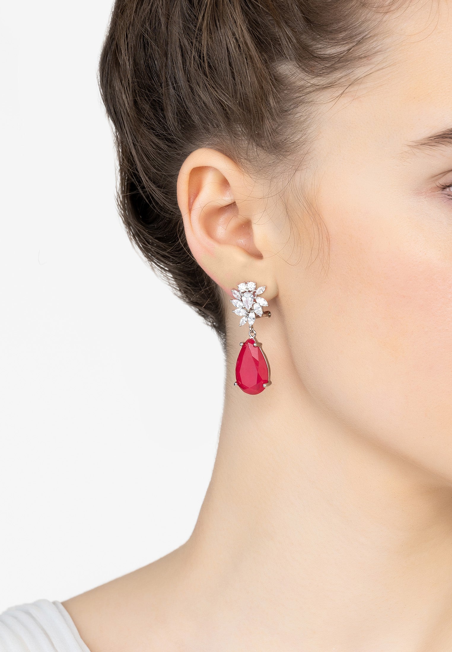 Marigold Flower Teardrop Earrings Pink Tourmaline Silver