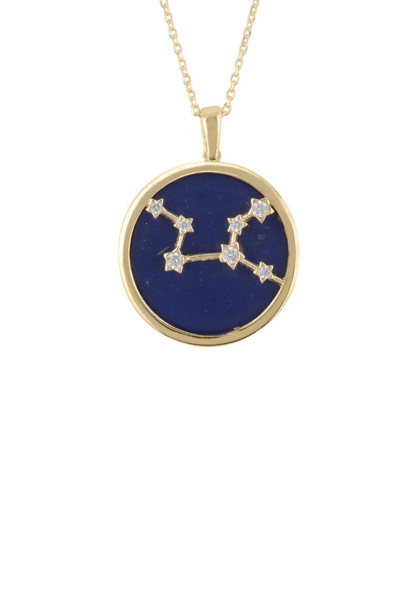 Zodiac Lapis Lazuli Gemstone Star Constellation Pendant Necklace Gold Virgo