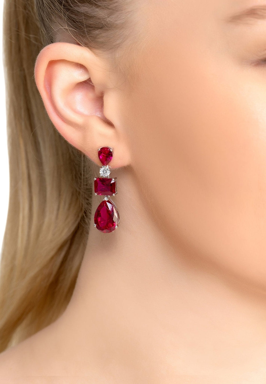 Valentina Drop Earrings Silver Ruby