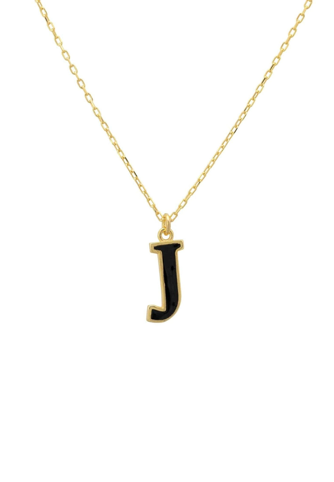 Initial Enamel Necklace Gold J