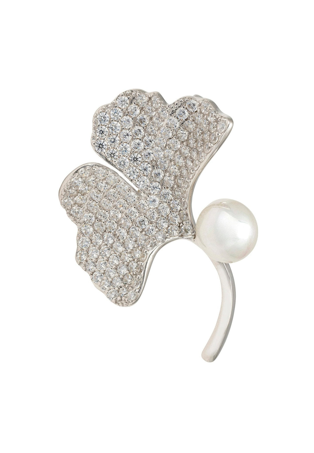 Ginkgo Leaf and Pearl Brooch Silver