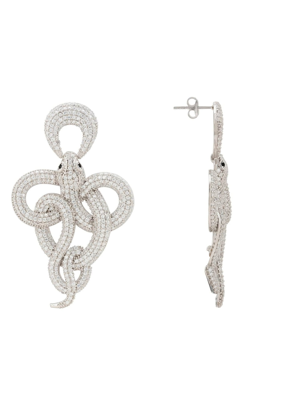 Viper Snake Drop Earrings Silver White