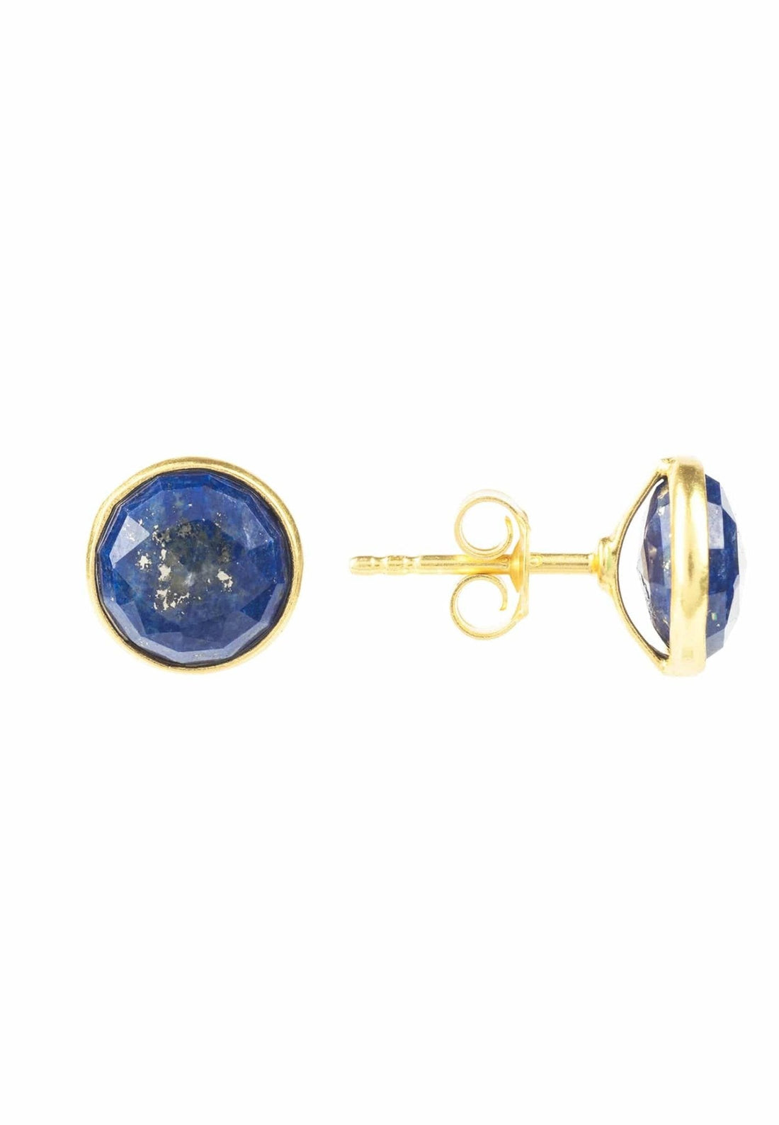 Medium Circle Gemstone Earrings Gold Lapis Lazuli