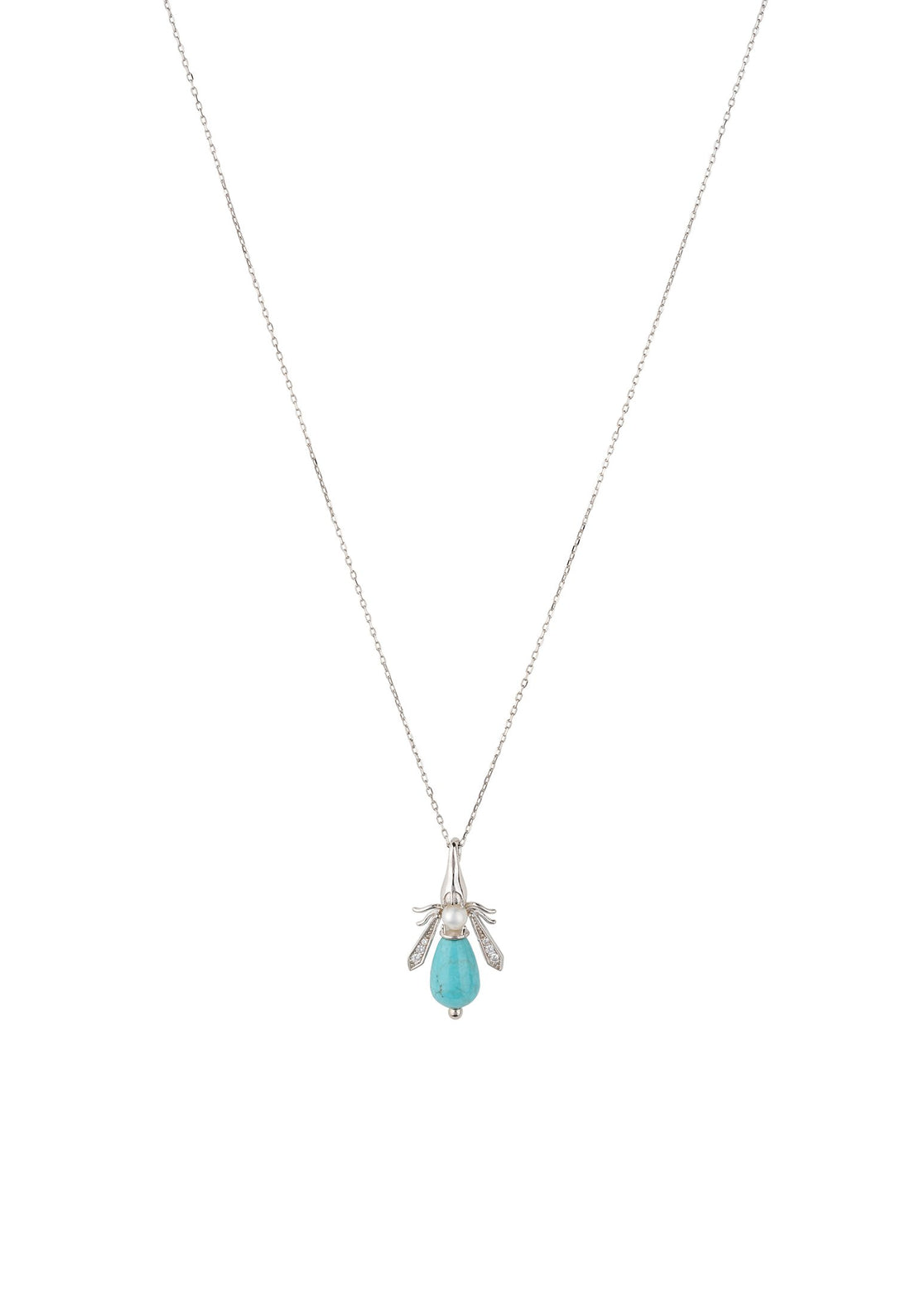 Turquoise & Pearl Honey Bee Necklace Silver