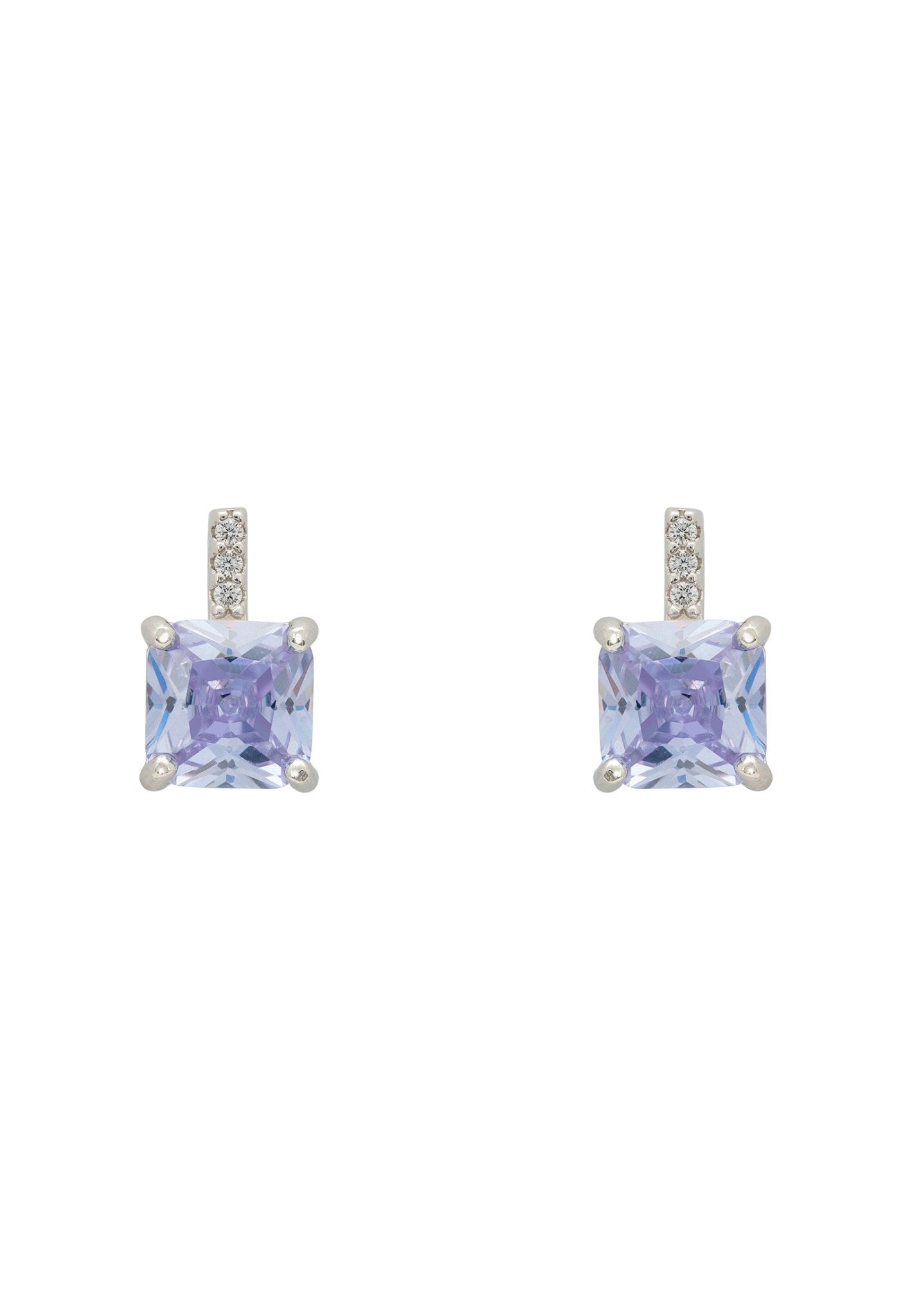 Aria Crystal Stud Earrings Lilac Amethyst Silver