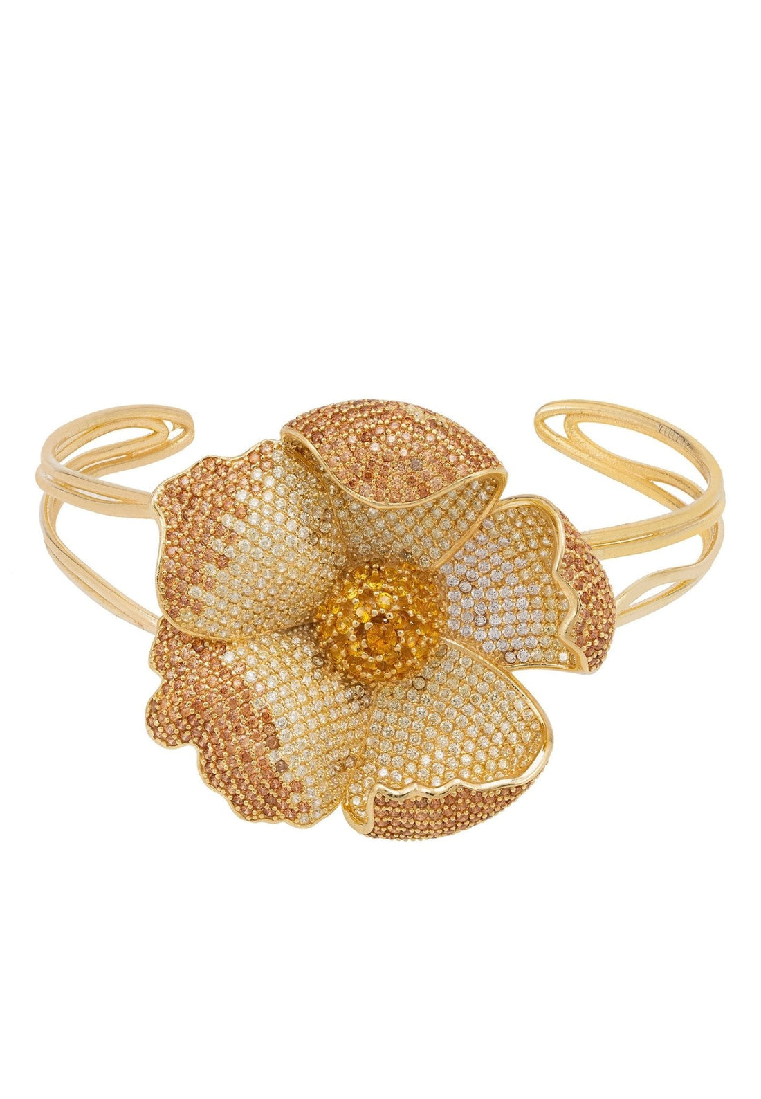 Poppy Bangle Cuff Bracelet Gold Lemon Cz