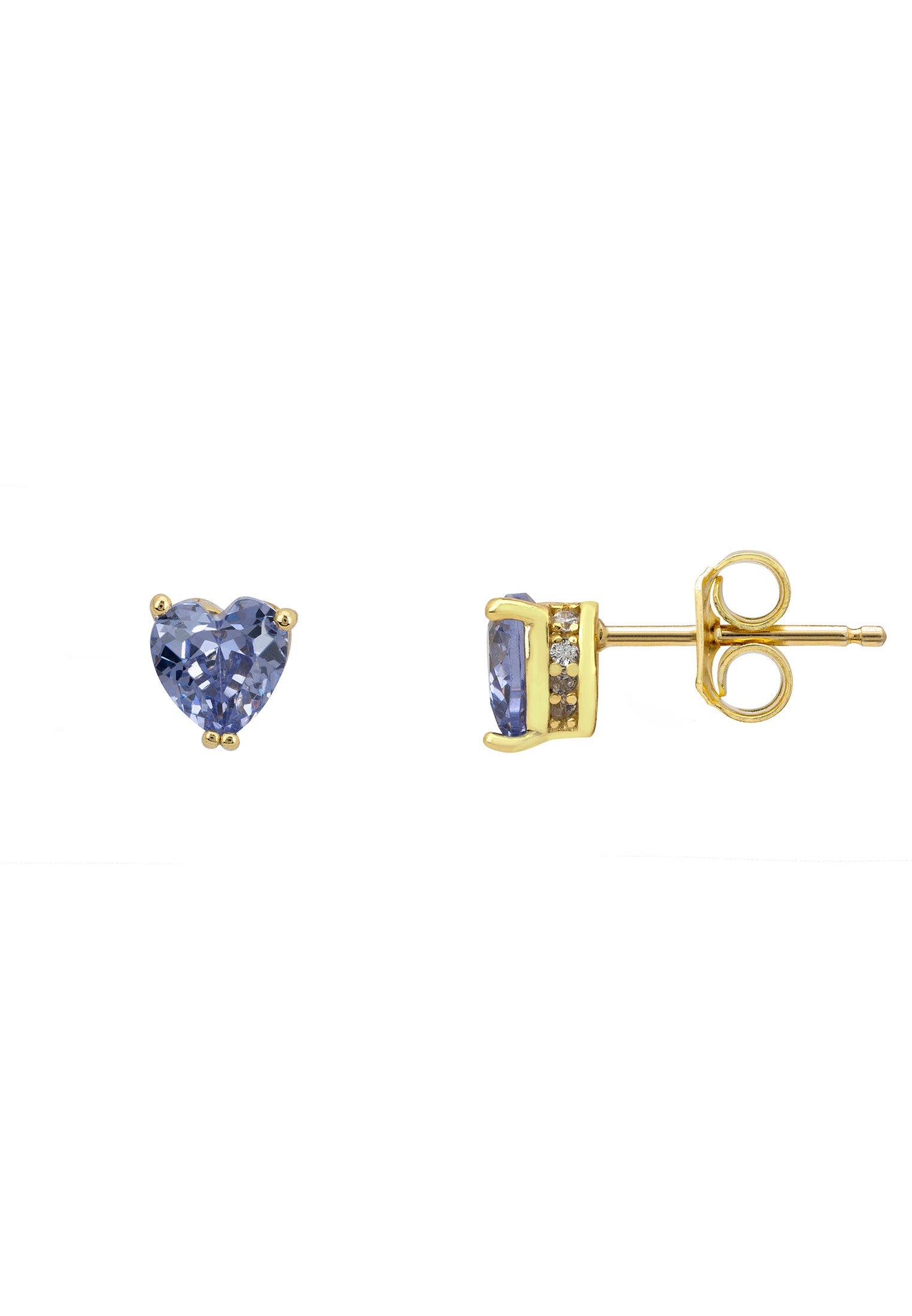 Asscher Cut Heart Stud Earrings Gold Tanzanite