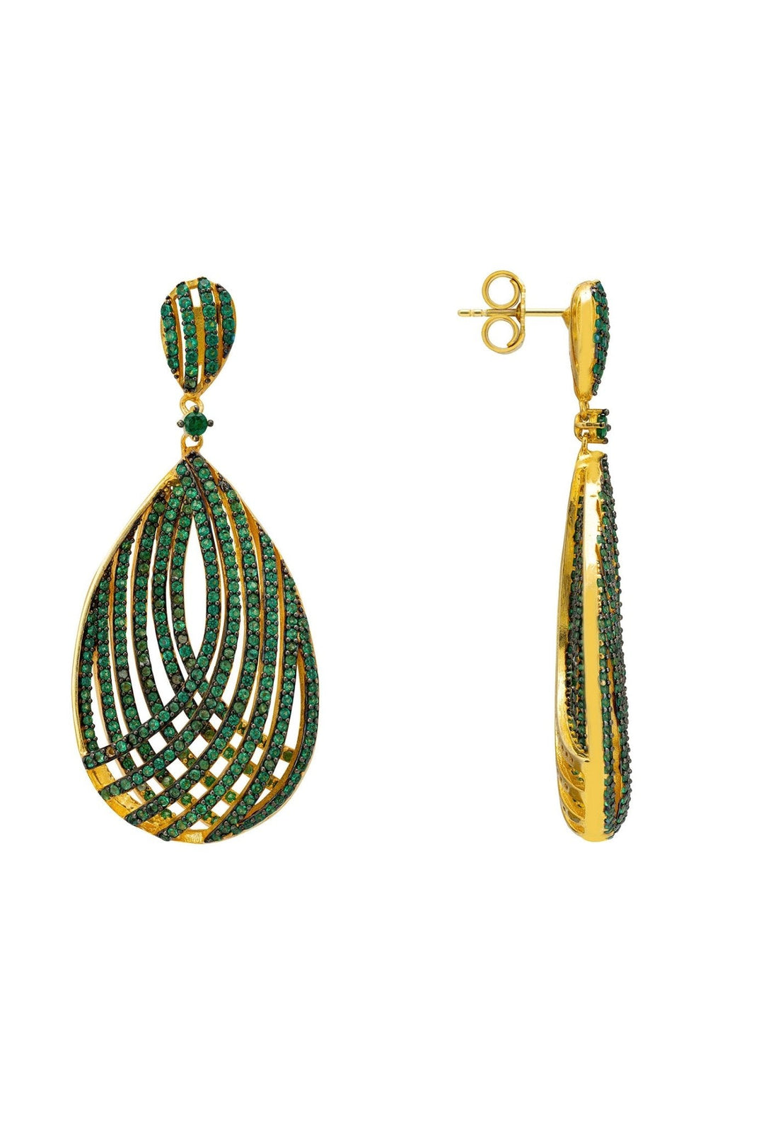 Vortex Teardrop Earrings Green Gold