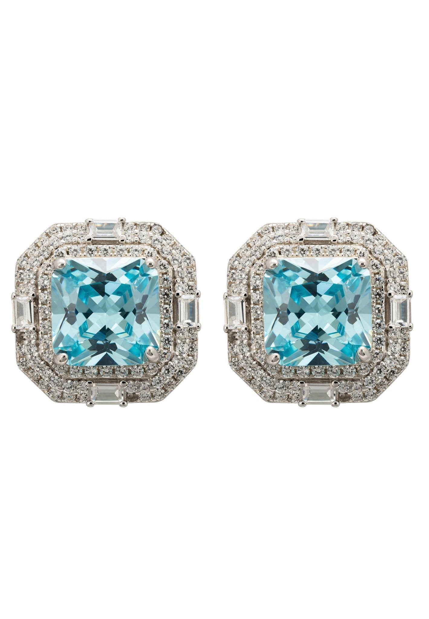 Madeleine Large Stud Earrings Silver Blue Topaz