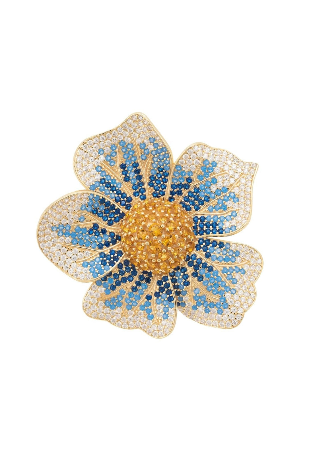 Pansy Flower Blue Ring Gold