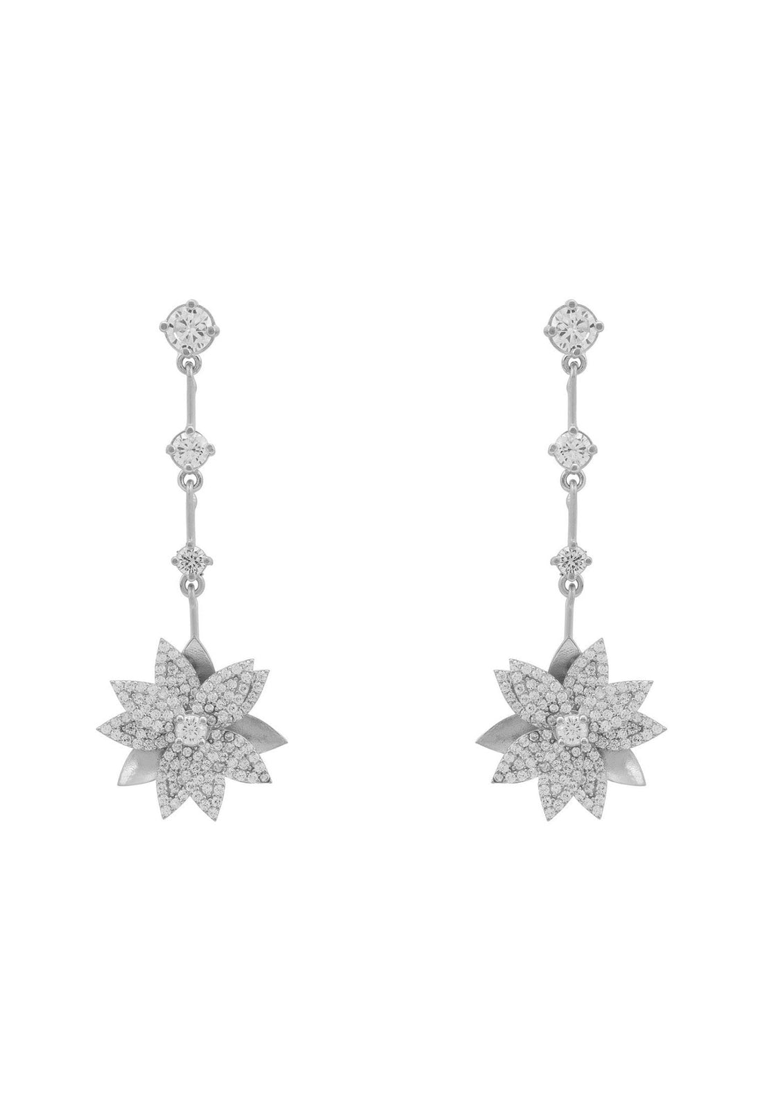 Dahlia Drop Earrings Silver White