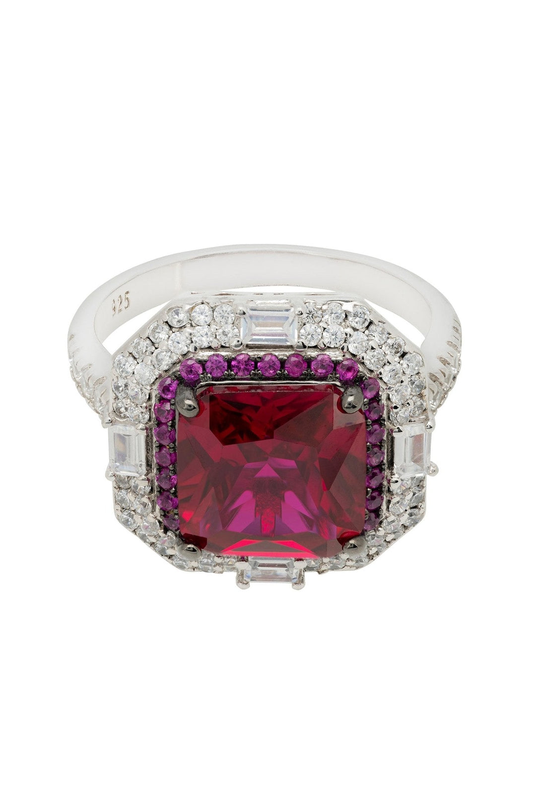 Anastasia Gemstone Cocktail Ring Silver Ruby