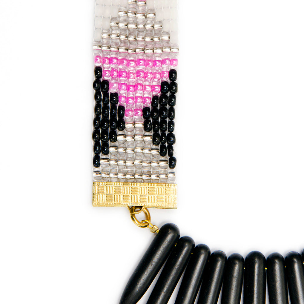 Adorn Spike Necklace - Pink, Black and White With Black Spikes