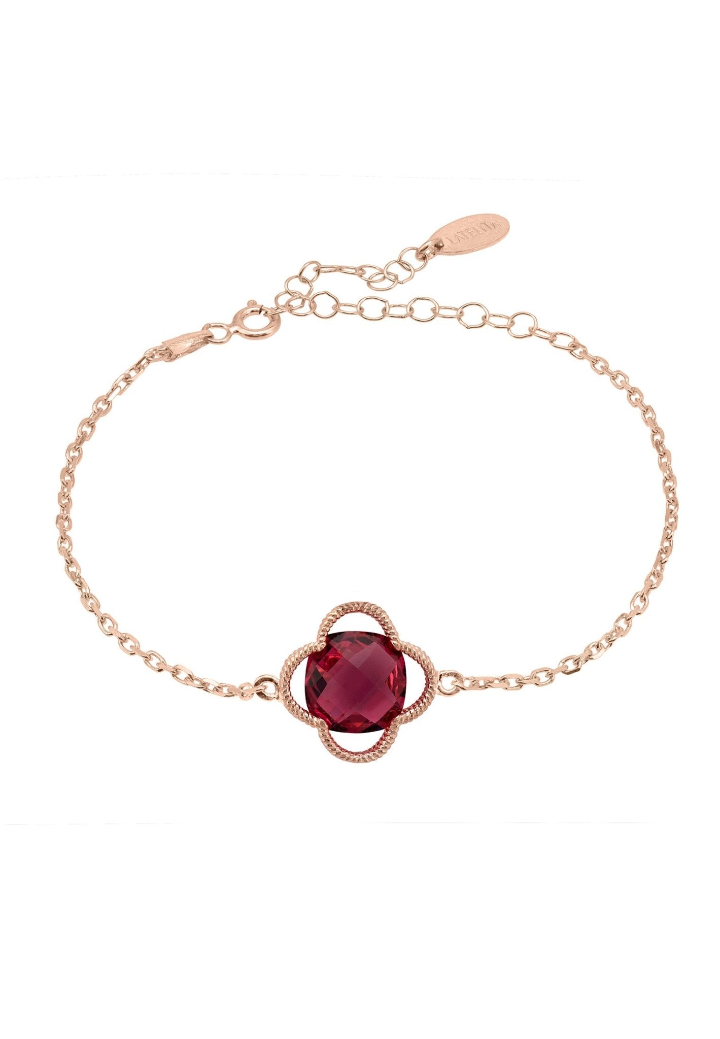 Open Clover Flower Gemstone Bracelet Rosegold Pink Tourmaline