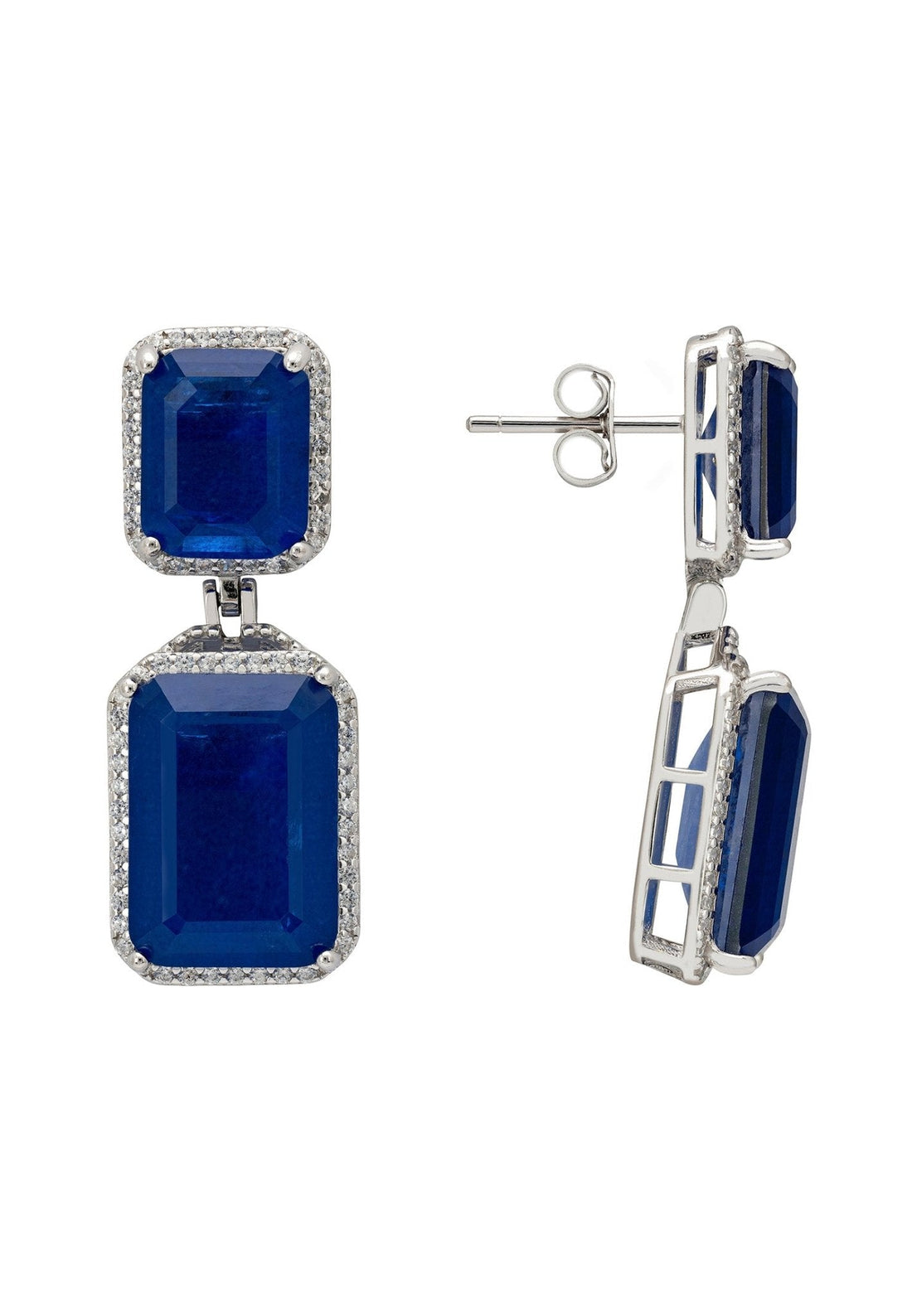 Serenade Rectangle Sapphire Drop Earrings Silver