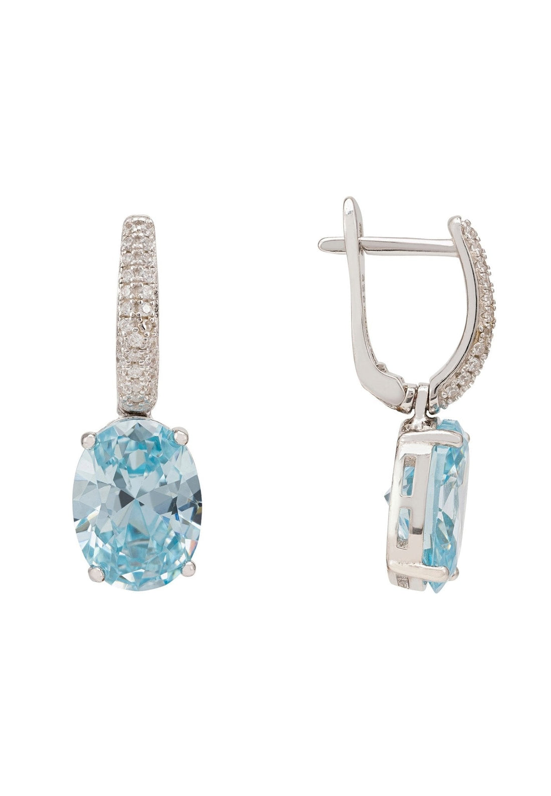 Alexandra Oval Drop Earrings Silver Blue Topaz