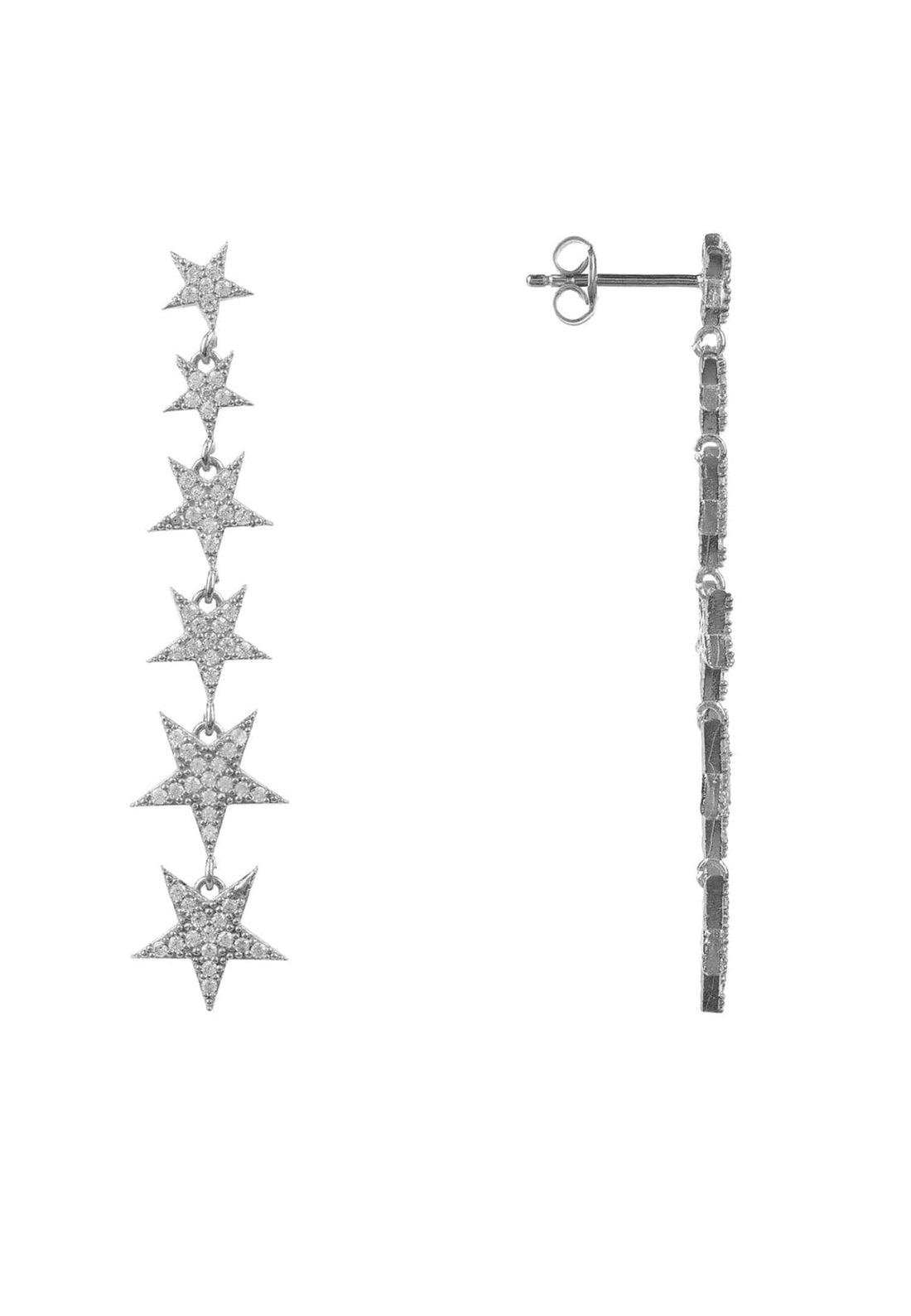 Graduated Star Drop Earrings Sterling Silver