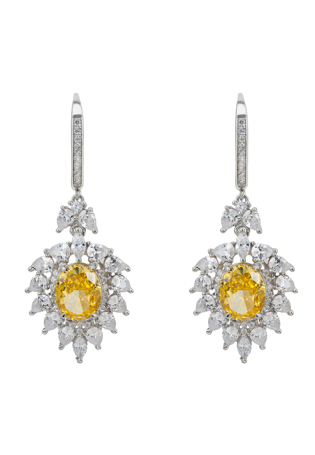 Hyacinth Flower Yellow Topaz Drop Earrings Silver