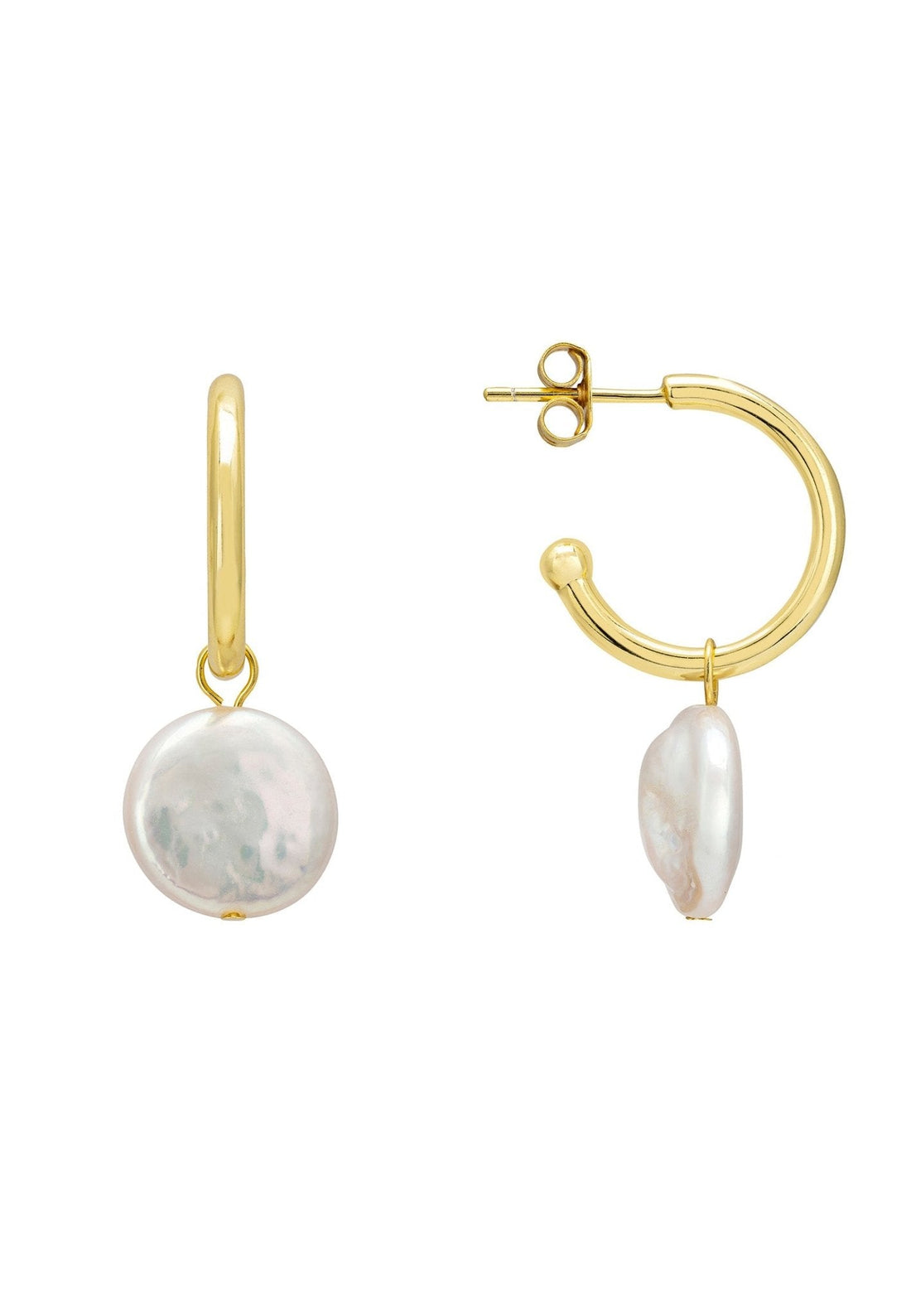 Coin Pearl Hoop Earrings Gold