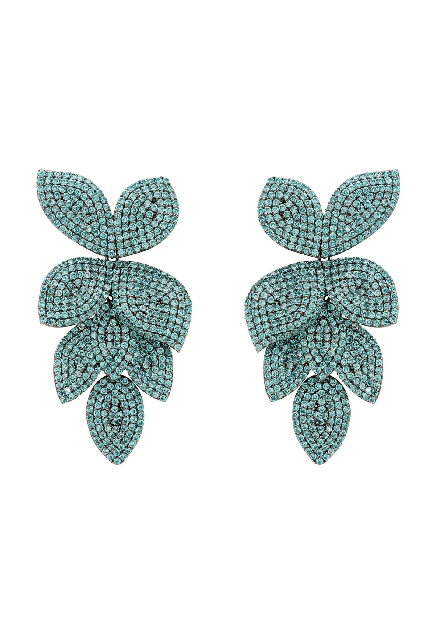 Petal Cascading Flower Earrings Aqua